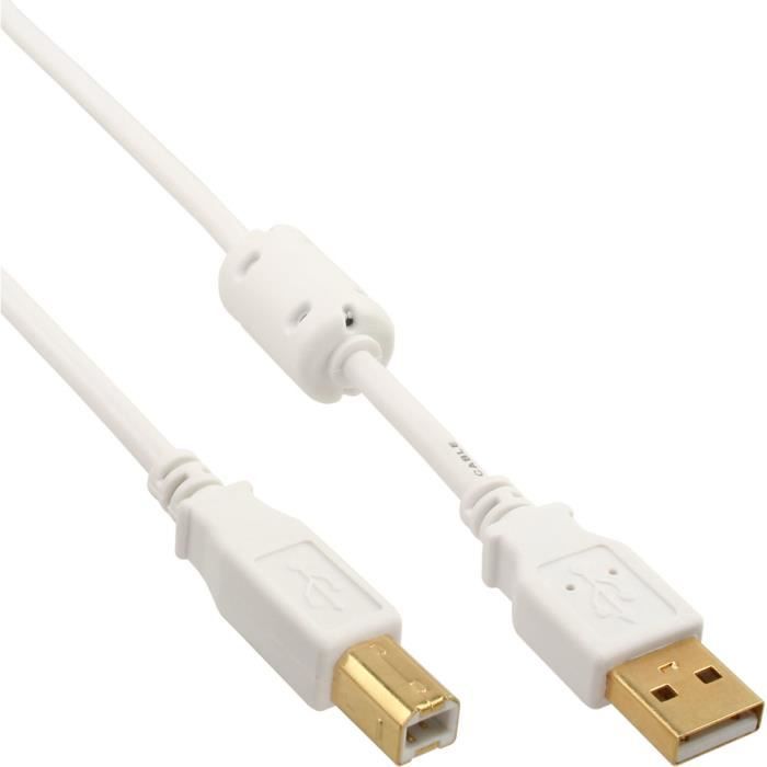 InLine 34550W, 10 m, USB A, USB B, 2.0, Mâle-Mâle, Blanc