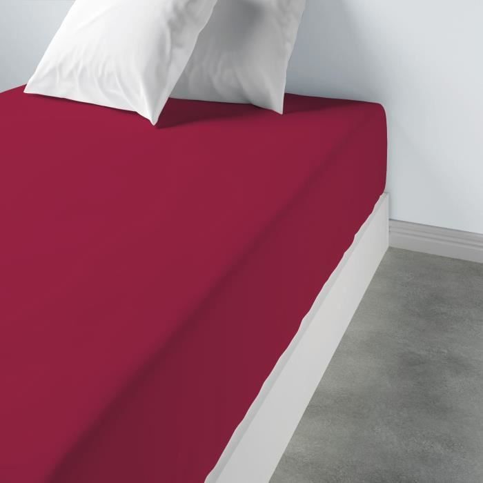Drap housse - Les Ateliers du Linge - Cerise - 140 x 190 x 35 cm - 100% Coton - Uni