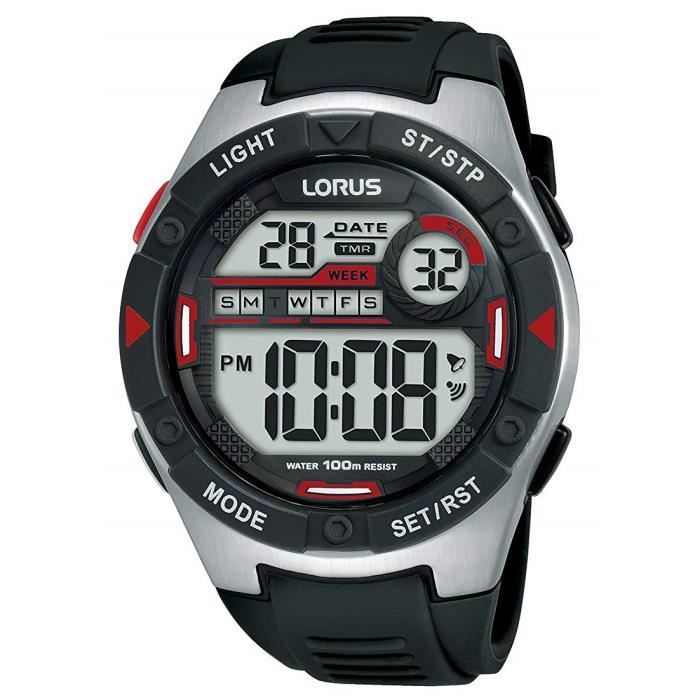 Montre Tekday Homme digital silicone gris éléments jaune