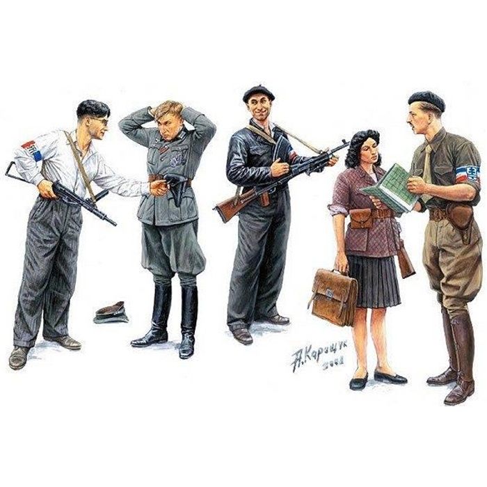 Figurines 2ème Guerre Mondiale : Maquis - Résistants français 1944 - MASTER BOX - 5 figurines en plastique