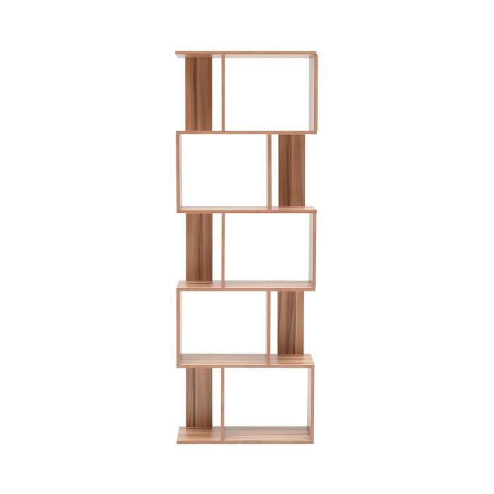 bibliothèque mobili rebecca - 5 étagères - bois brun - salon - 172,5x60x24 cm