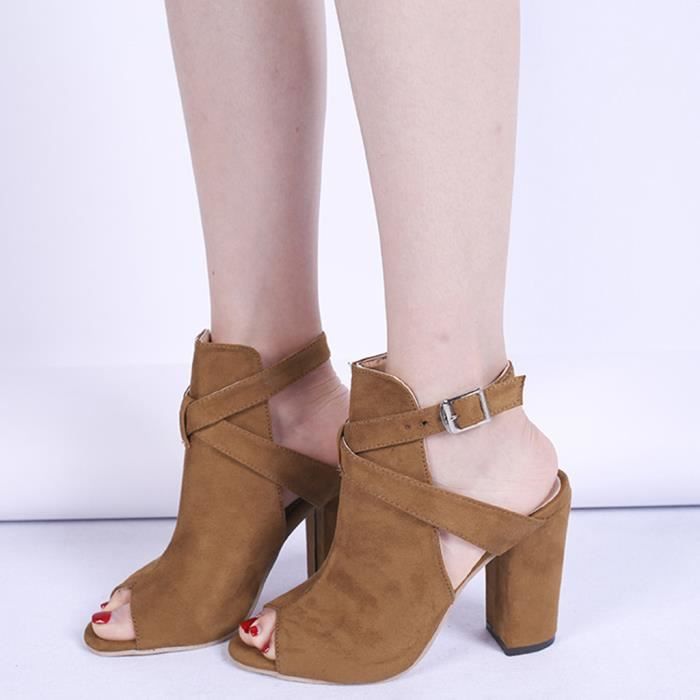 chaussure talon carre marron