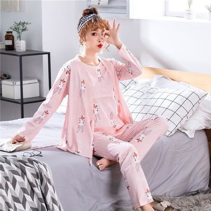 3301 Pink Pyjama de maternité 3 pièces-ensemble imprimé vêtements de nuit d' allaitement pour femmes enceintes 3301 pink - Cdiscount Prêt-à-Porter