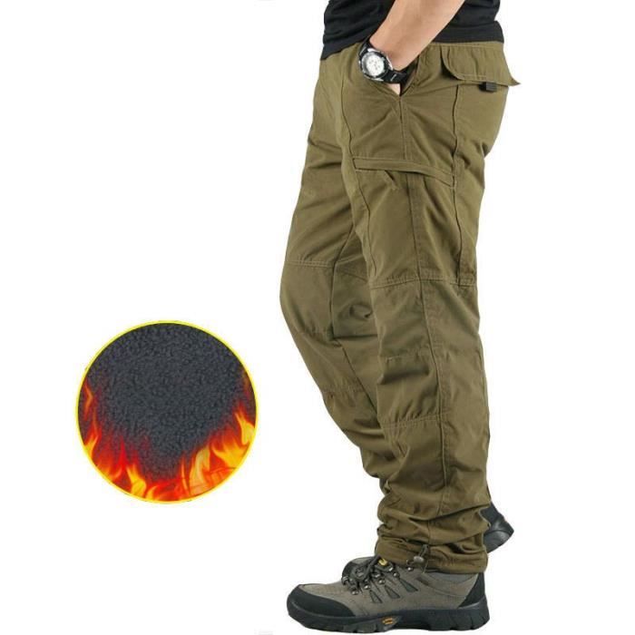 Pantalon Cargo Hiver Homme Multi-poches Doublé Polaire Regular Droit  Pantalon de Travail en Coton Couleur Unie Kaki - Cdiscount Prêt-à-Porter