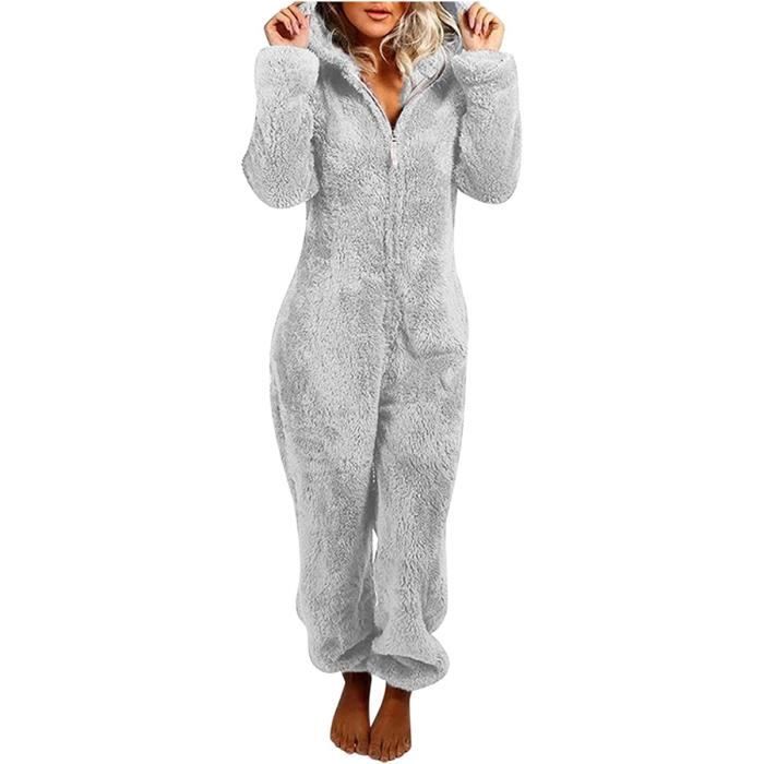 Combinaison Pyjama Femme Hiver, Barboteuse Polaire Capuche