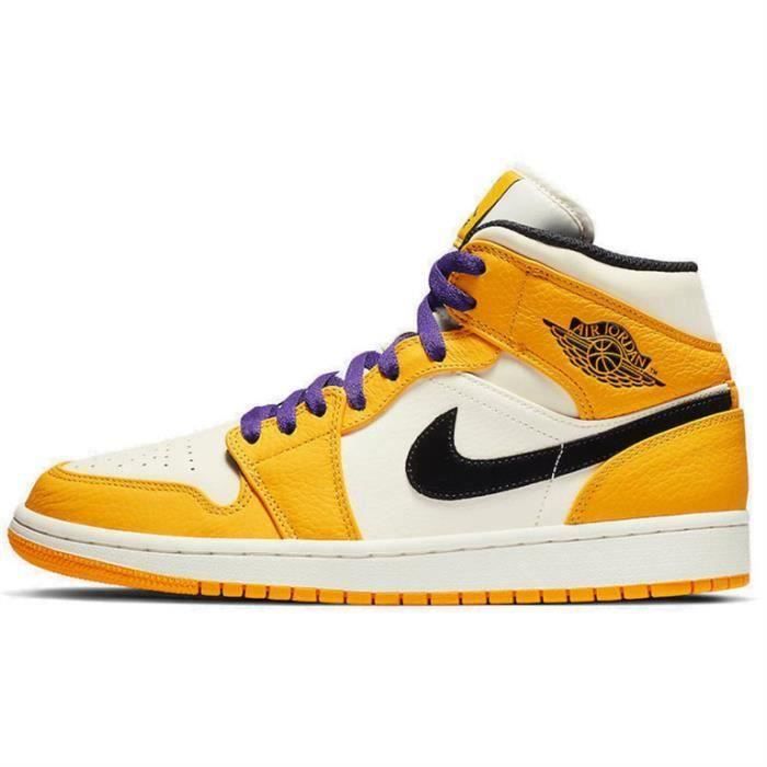 Basket airs Jor.danS 1 Mid Lakers Chaussure de Sport AJ 1 Pas Cher pour Homme Femme Jaune Jaune Cdiscount Chaussures