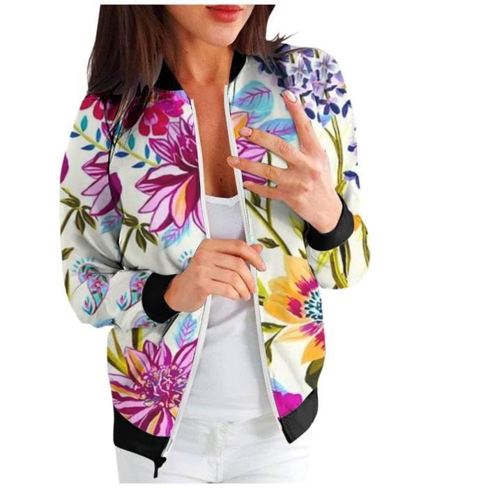 Minetom Veste en Dentelle Femme Chic Motard Bomber Blouson Court des fleurs Printemps Automne Zippee Legere Col Montant De Sport 6 rose rouge Cdiscount Pret a Porter