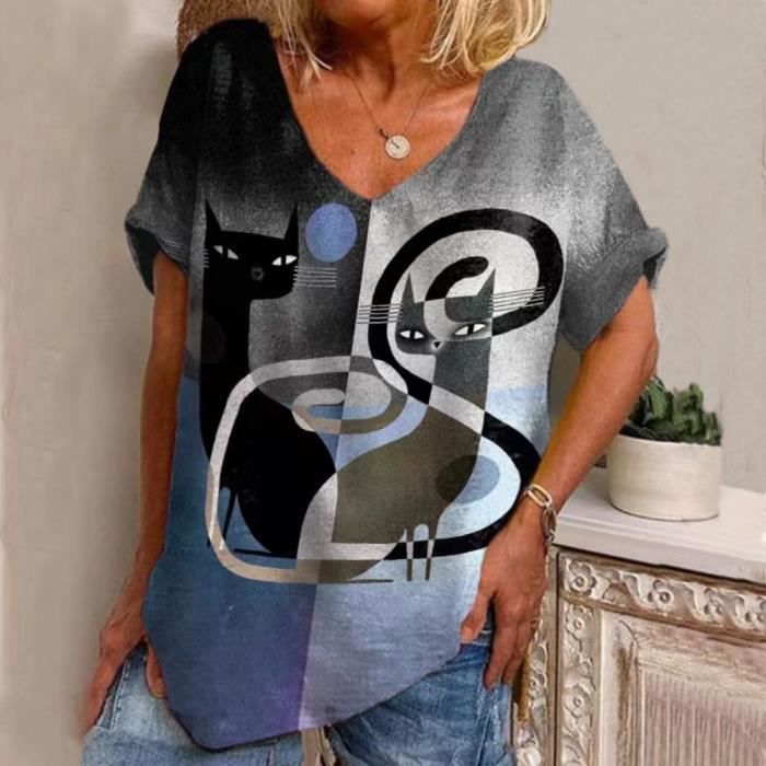 T-shirt Femme Manches Courtes Col V Imprimé 3D LGBT - Mode Décontractée été Printemps