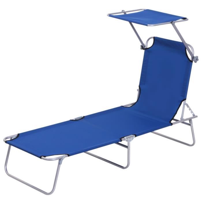 Transat Bain de Soleil Pliable - OUTSUNNY - Bleu - Design Moderne - Grand Confort