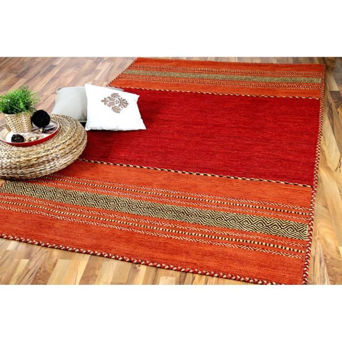 Tapis kilim - PERGAMON - Navarro - Naturel - Rouge