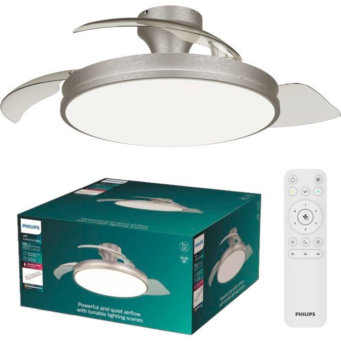 Ventilateur de plafond Philips Atlas Pales rétractables Diamètre 106 cm LED intégrée + télécommande