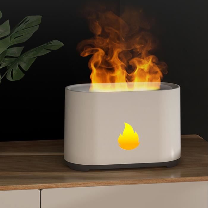 Diffuseur D'aromathérapie Avec Effet Flamme De Cheminée - 7 Couleurs LED, 230 Ml, Ultra Silencieux - Blanc