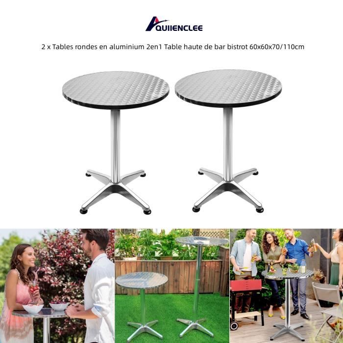 quiienclee 2 x tables rondes en aluminium 2en1 table haute de bar bistrot 60x60x70/110cm