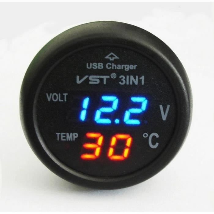 Chargeur USB Moto Avec Voltmètre/thermomètre Numérique – Double Port 2.1A, étanche, Pour 12V/24V