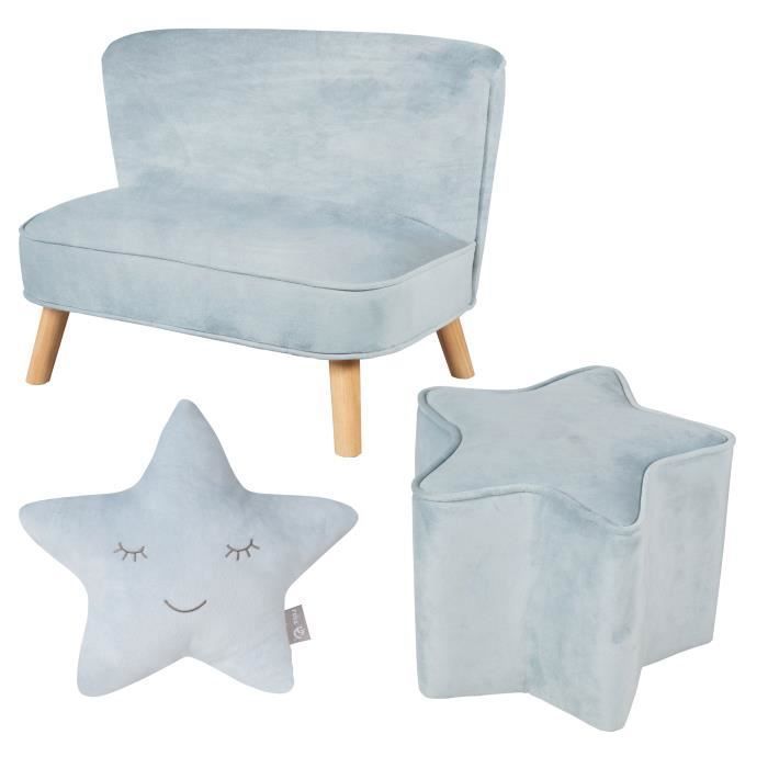 Pouf Cœur Velours Pour Enfant - Tabouret Doux Et Moelleux - Chambre Bébé Bleu Clair - Confortable Et Décoratif