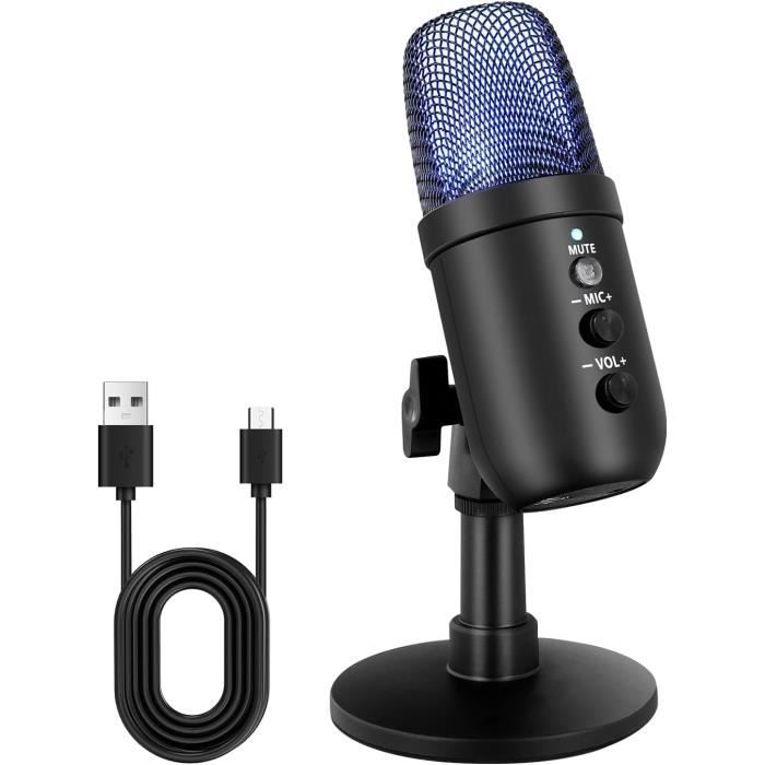 Microphone USB Gaming RGB Avec Réduction De Bruit - Pour Streaming, Podcast, PS5/PS4, PC - Plug & Play