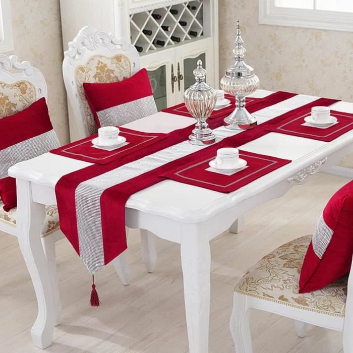 Chemin De Table De Noël Rouge Perles Paisley - 36x13 Pouces (91x33 Cm) - Fêtes