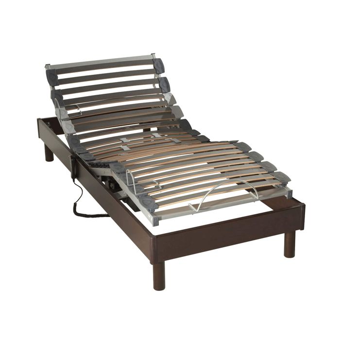 Sommier électrique de relaxation à lattes en bois wengé 90x200 - Wengué - Garantie 5 ans - Someo
