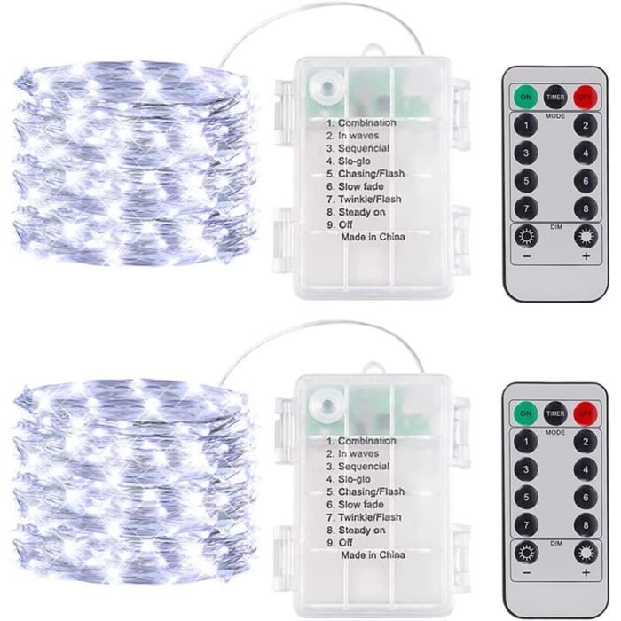 Bande LED Autocollante 2m à Piles DBFAIRY - Avec Télécommande Minuterie, Éclairage TV Chambre Fête Blanc
