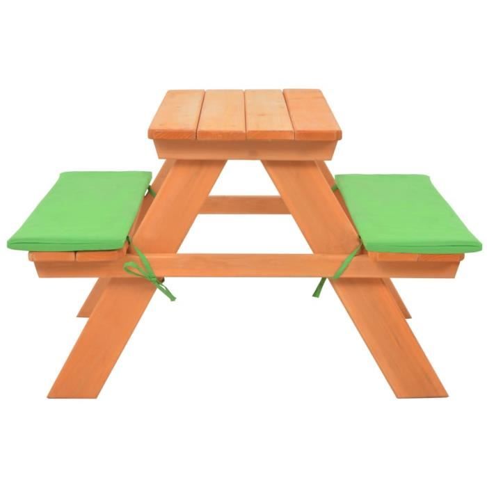 Outsunny Table Pique-Nique Enfants Bois Massif + 2 Bancs – Jardin, Terrasse, 89 X 79 X 50 Cm Marron/Blanc