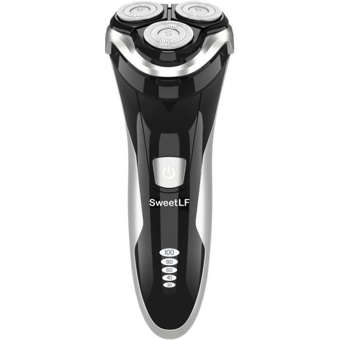 SweetLF Rasoir électrique pour homme étanche et humide sans fil 3D Rechargeable Rotary Rasoir pour homme avec tondeuse Pop-up Noir
