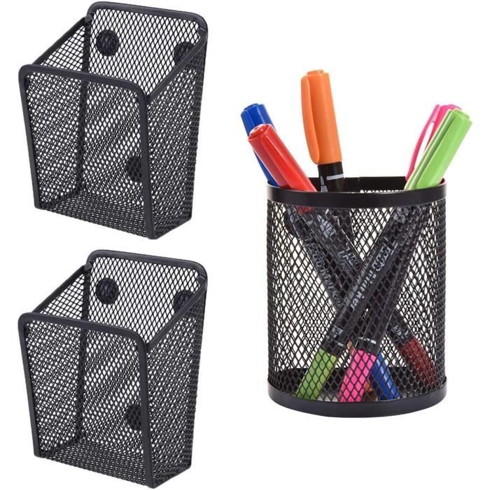RoadLoo Lot 3 Porte-Stylos Magnétiques Noir - Panier Rangement Frigo/Bureau - Aimants Forts