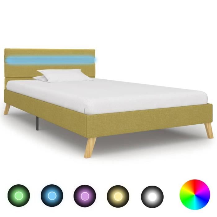 BORPHOM Lit Simple 90x200 Cm Métal Rembourré Gris - Tête De Lit Rangement + Sommier Lattes - Design Moderne