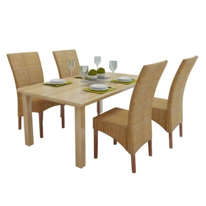 chaises de salle à manger - vidaxl - rotin naturel - bois massif - style campagne