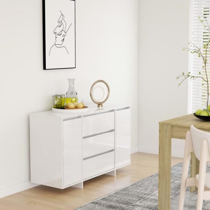 vidaXL Buffet avec 3 tiroirs Blanc brillant 120x41x75 cm Aggloméré