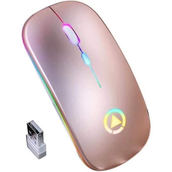 Souris sans fil – Portable – Rose – Rechargeable – Silencieuse – Rétro-éclairée