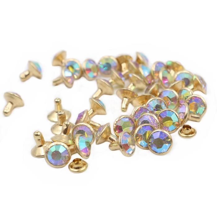 FINGERINSPIRE 280 Ensembles Rivets Strass Transparents 7 Tailles - Rivets Cristal Platine Et Or Pour Cuir Et Vêtements