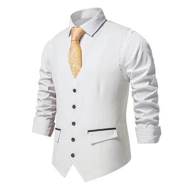 Gilet Homme Double Boutonnage - Formel/Casual - Pour Mariage, Bureau - Taille L Blanc