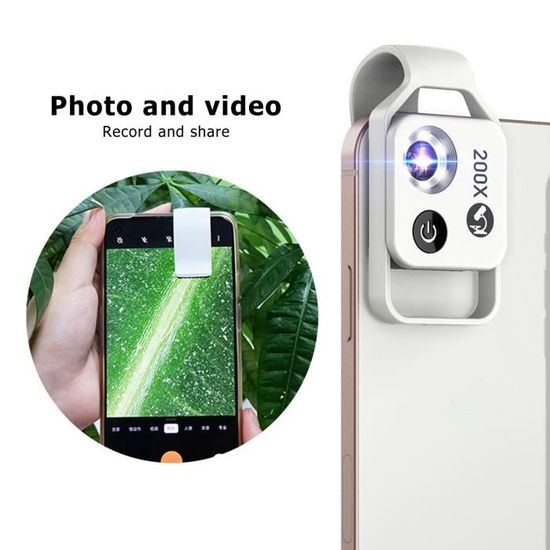 Microscope Smartphone Zoom 100X avec Lumière LED, Fixation Clip & Portable - Noir - Français
