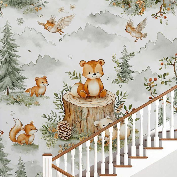 Animaux De Dessin Animé Ours Papier Peint Panoramique 3D Renard De La ...