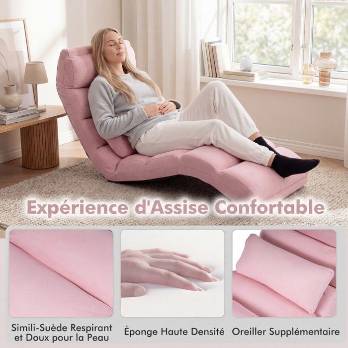 Costway fauteuil pliable de sol,chaise de jeu avec dossier réglable sur