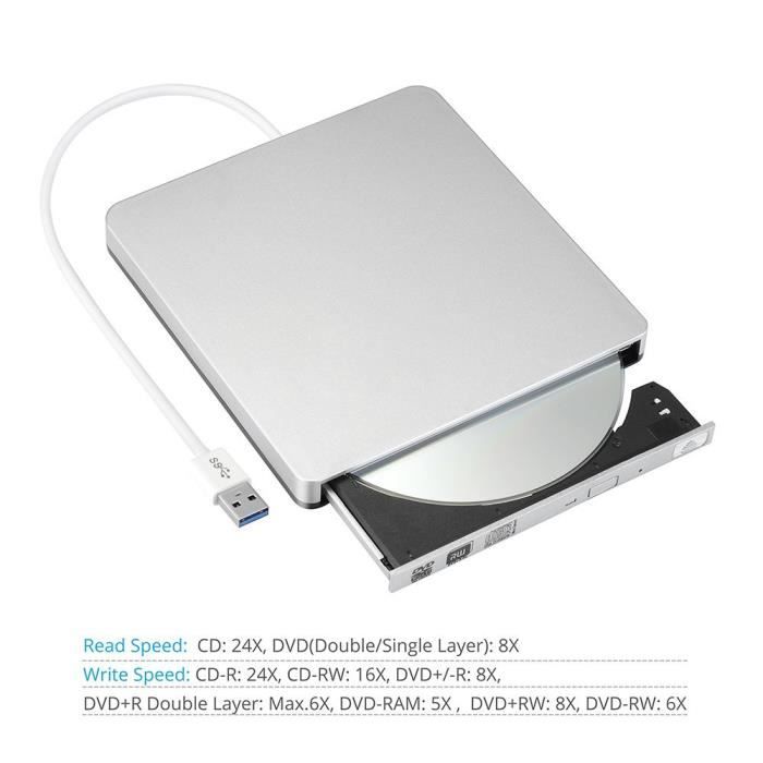 18€05 sur Lecteur/Graveur CD-DVD-RW Type-C pour MACBOOK Air Portable  Externe (ARGENT) - Lecteur-graveur externe - Achat & prix