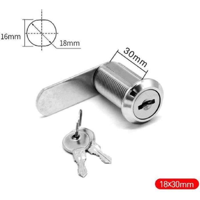 Serrure à Came (camlock) 20mm - Avec 2 Clés - Pour Boîte Aux Lettres, Armoire, Tiroir, Classeur