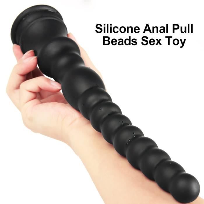 Plug Anal Progressif Avec Perles Et Ventouse - 25 Cm En Silicone Noir - Sextoy Unisexe Neuf