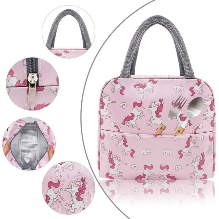 Sac à Déjeuner Isotherme Pour Enfants - Motif Cheval Et Fleurs - 21x10x26 Cm - Garde Au Chaud/froid 5h - Pour école, Pique-nique