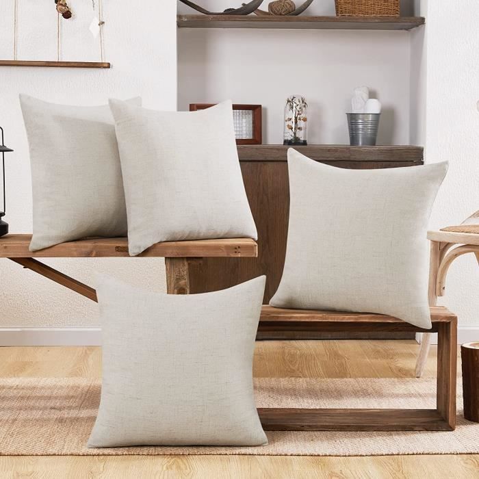 Lot de 4 Housses de coussin carré 45x45 cm en coton géométrique décoration  de maison salon canapé lit voiture chaise, blanc et gris - Cdiscount Maison