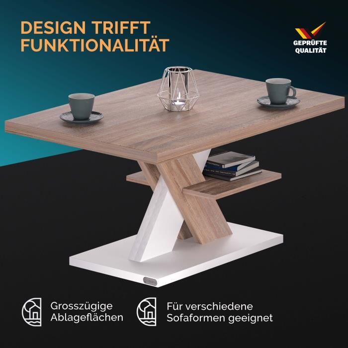 CASARIA® Table Basse rectangulaire Blanc chêne 90x59x48 cm Table de
