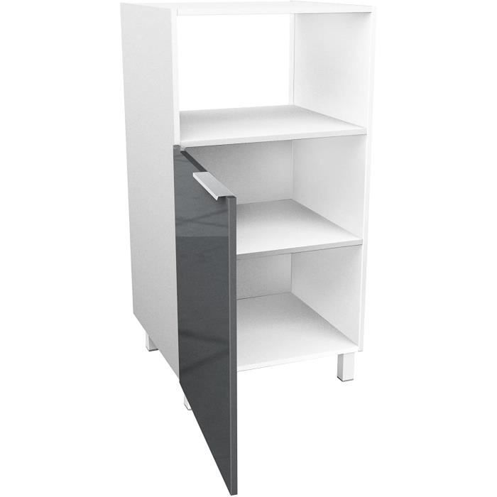 Casier De Rangement Cuisine Creations Cd6Mg Meuble DemiColonne MicroOnde Gris Haute Brillance