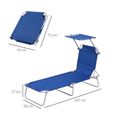 Transat Bain de Soleil Pliable - OUTSUNNY - Bleu - Design Moderne - Grand Confort-2