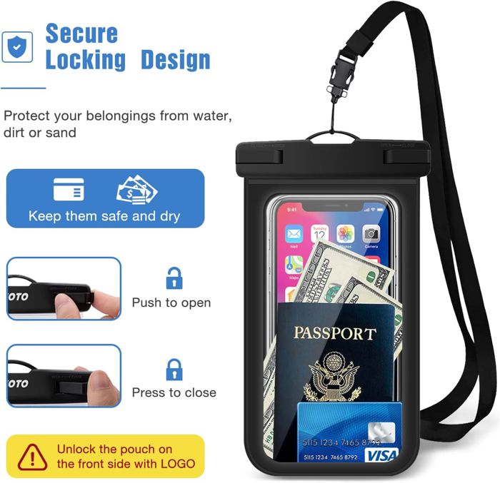 Lot De 2 Pochettes étanches Pour Smartphone IPX8 - Toucher Sensible, Conception Sans Bordure, Pour Plage/piscine/sports (Noir Et Blanc)