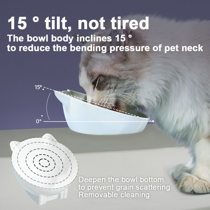Gamelle Surélevée Réglable Céramique Pour Chat Et Petit Chien - Design Incliné Ergonomique - Bol Alimentaire Anti-Renversement