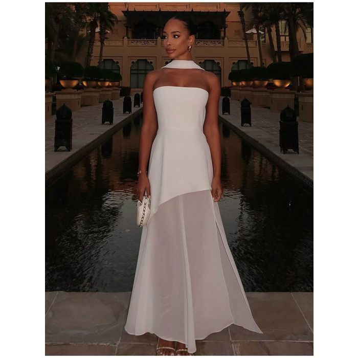 Robe longue femme élégante bustier–Robe soirée été fluide avec