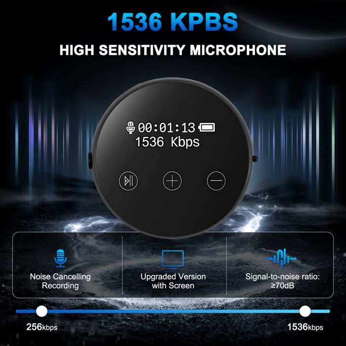 Dictaphone 64GB Activé par la Voix Enregistreur Audio avec Lecture pour