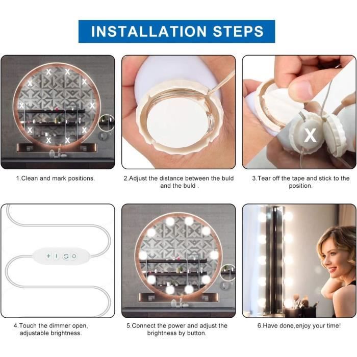 Achetez 6 Bulbes Miroir LED Miroir Clair USB Charge Tactile Lampe  Cosmétique Dimmable Pour la Coiffeuse de Chine