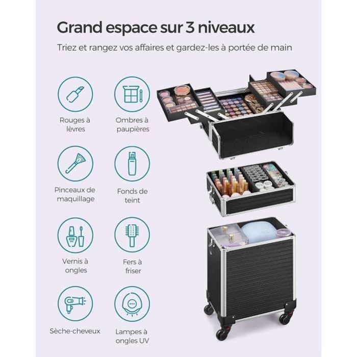 Valette Maquillage Roulante Professionnelle - Avec Tiroirs Et Case Amovible - Vert - 65cm