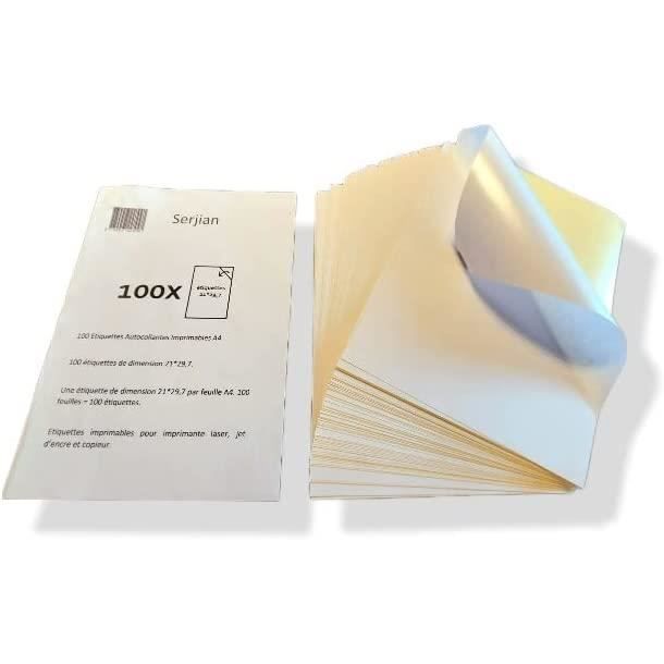 Etiquette autocollante A4 imprimable - 100 feuilles par paquet - une seule  étiquette autocollante 21*29,7 par feuille A4 - Cdiscount Beaux-Arts et  Loisirs créatifs